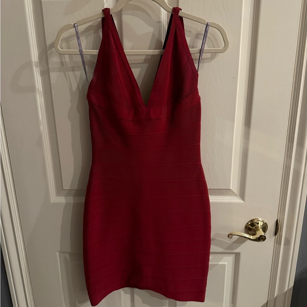 Herve Leger Deep Red Backless Dress